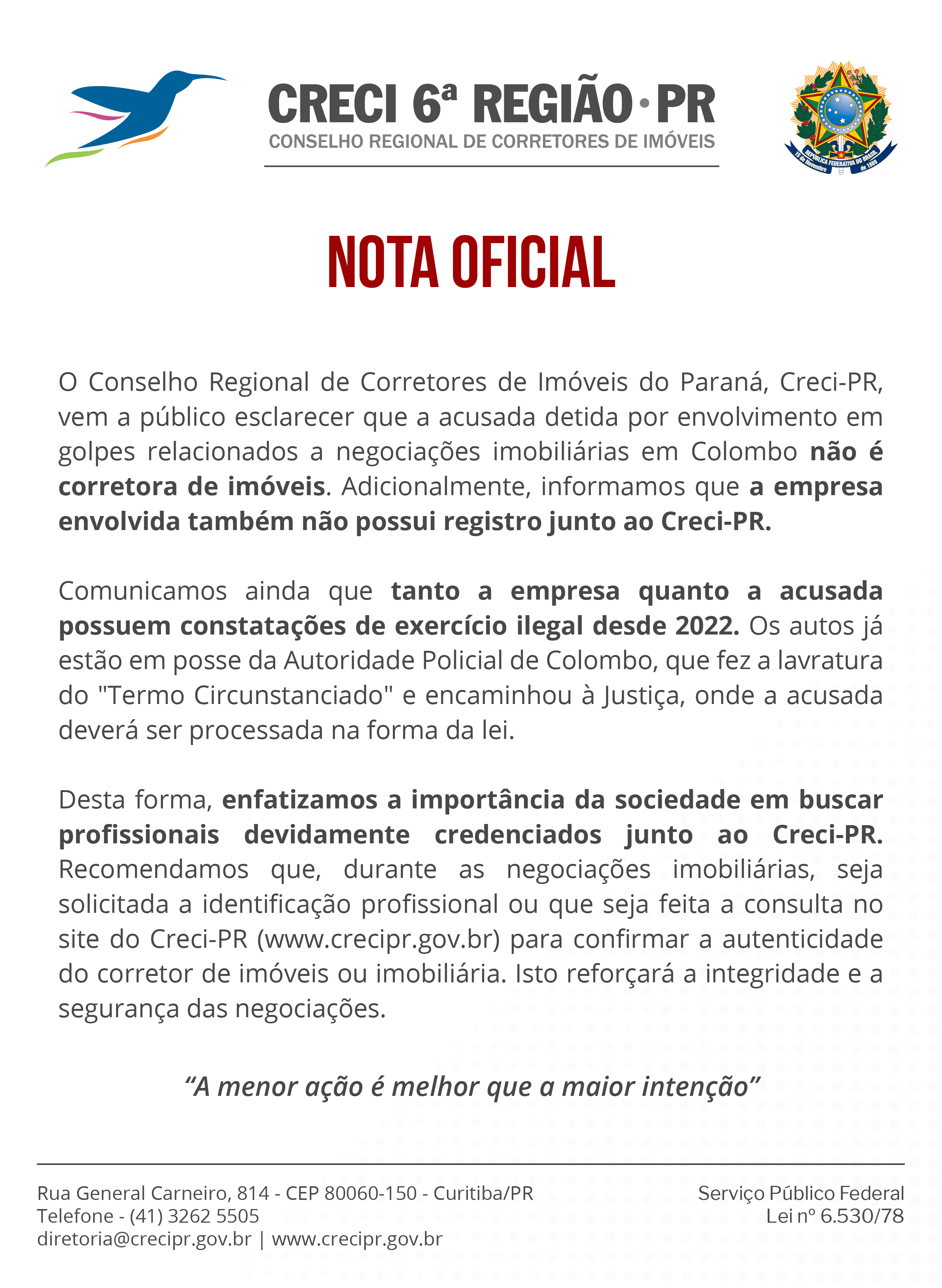 Nota Oficial Creci PR