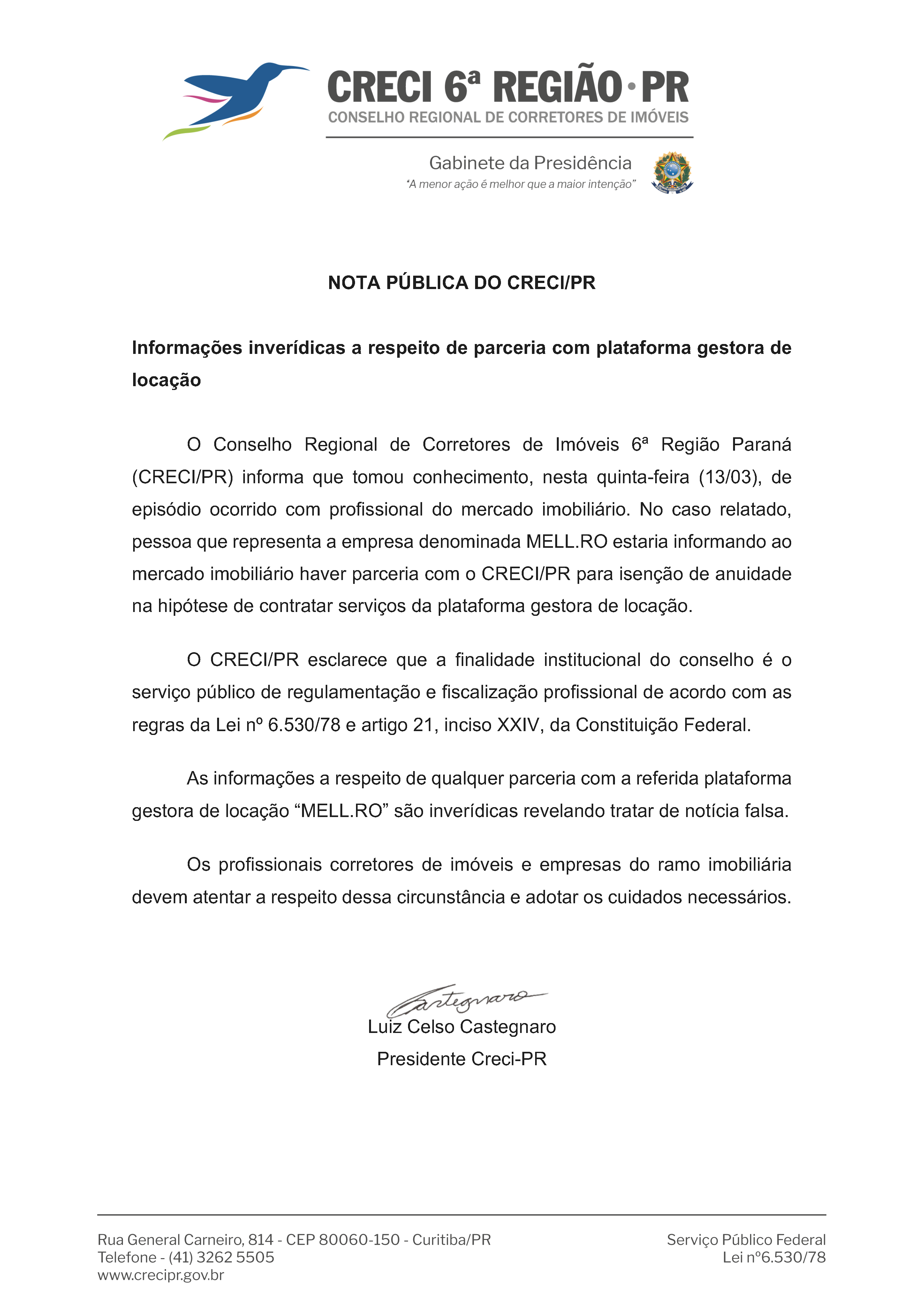 Nota Pública Creci PR